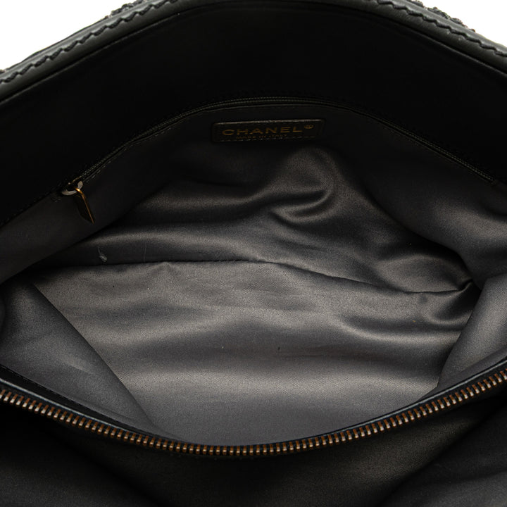 Quilted Calfskin Stitch Triptych Shoulder Bag Black - Gaby Paris