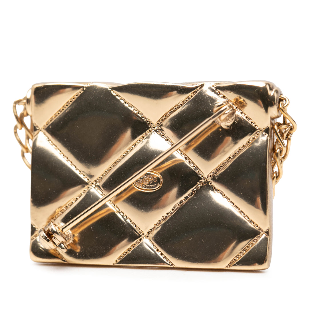 Chanel CC plaqué Matelassé Classic à rabat Pin Broche Doré – vue 3 – GABY PARIS