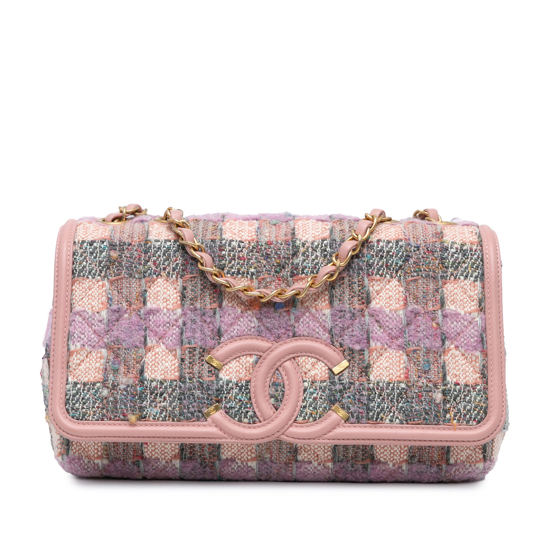 Medium Tweed CC Filigree Flap Pink - Gaby Paris