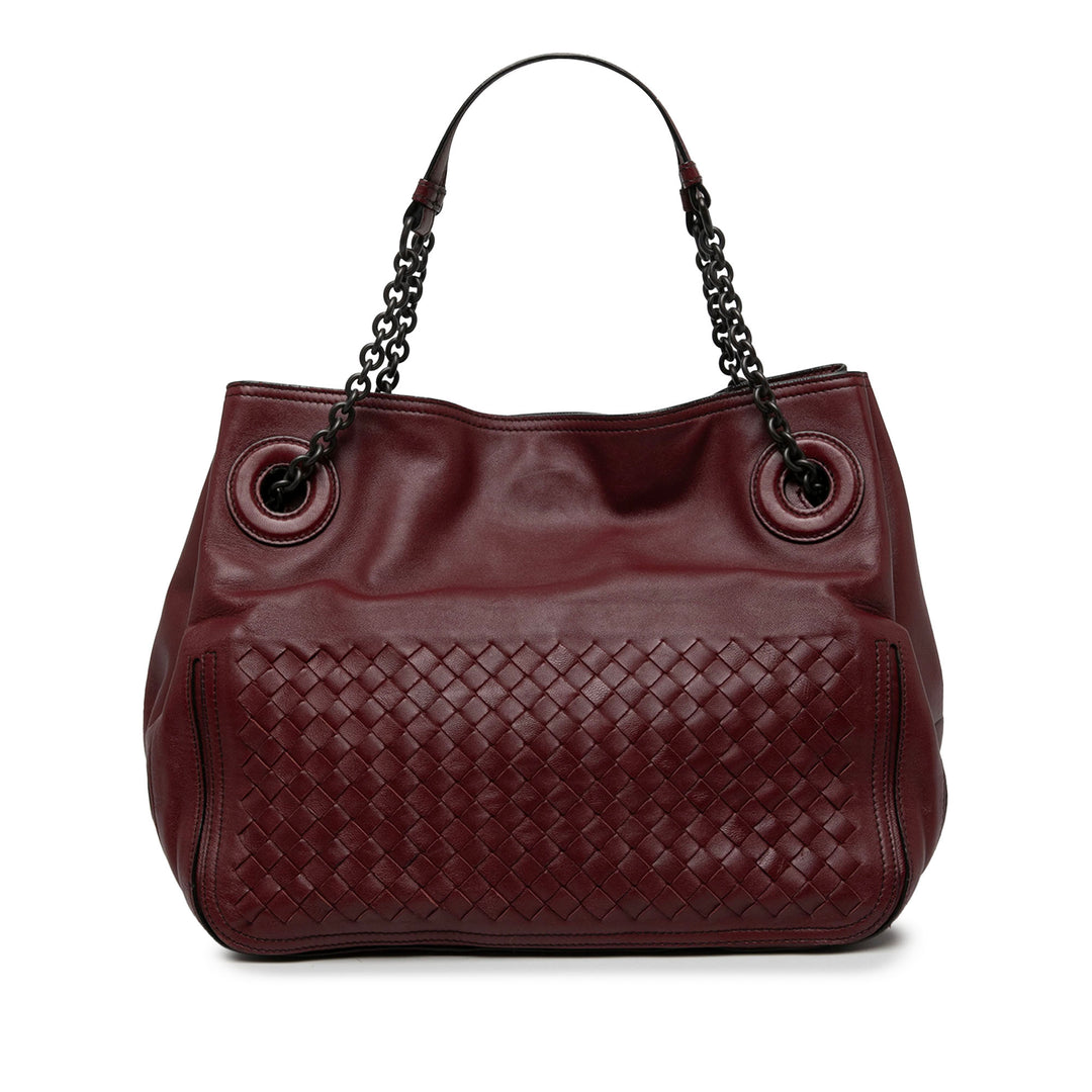Bottega Veneta Cabas Intrecciato Accordion chaîne nappa Rouge – vue principale – GABY PARIS