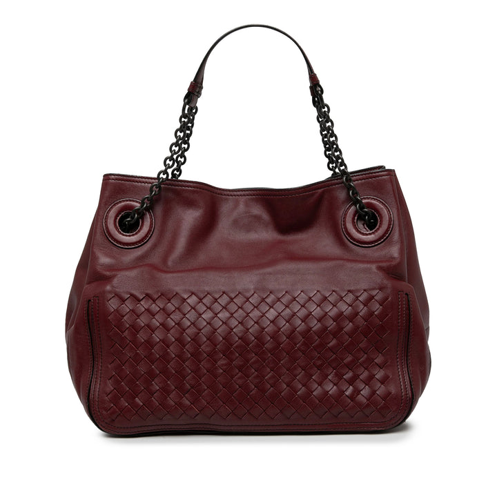 Bottega Veneta Cabas Intrecciato Accordion chaîne nappa Rouge – vue principale – GABY PARIS