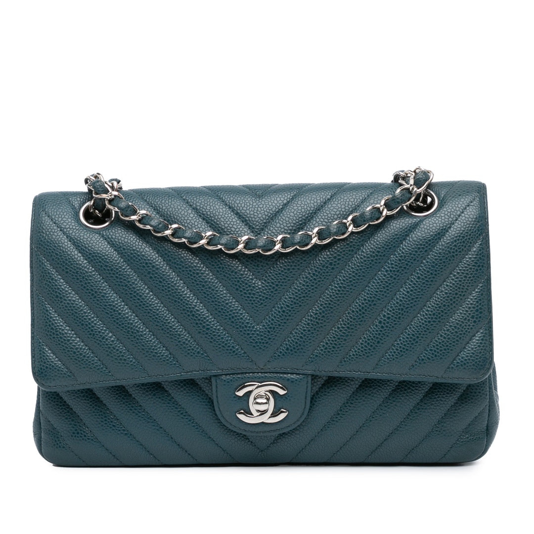 Medium Classic Chevron Caviar Double Flap Blue - Gaby Paris