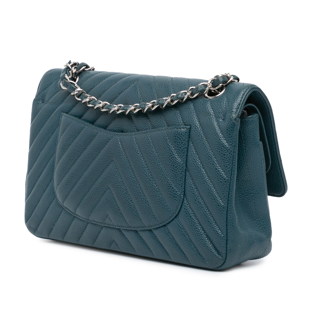 Medium Classic Chevron Caviar Double Flap Blue - Gaby Paris