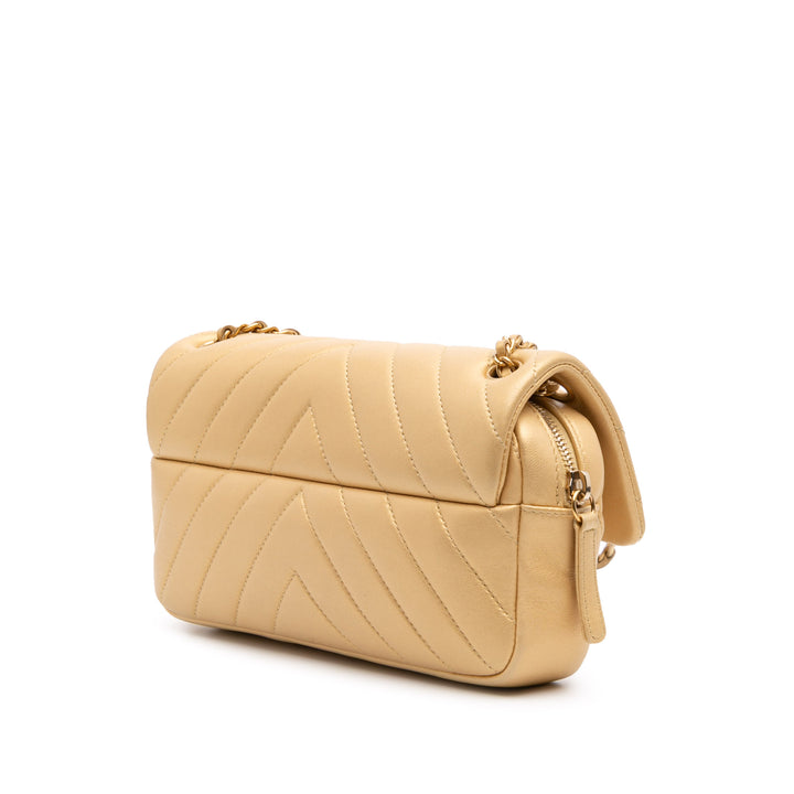 Mini Quilted Chevron Lambskin Camera Case Flap Gold - Gaby Paris