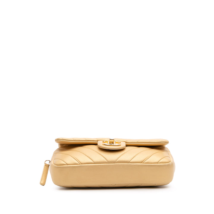 Mini Quilted Chevron Lambskin Camera Case Flap Gold - Gaby Paris