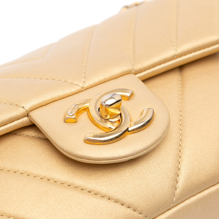 Mini Quilted Chevron Lambskin Camera Case Flap Gold - Gaby Paris
