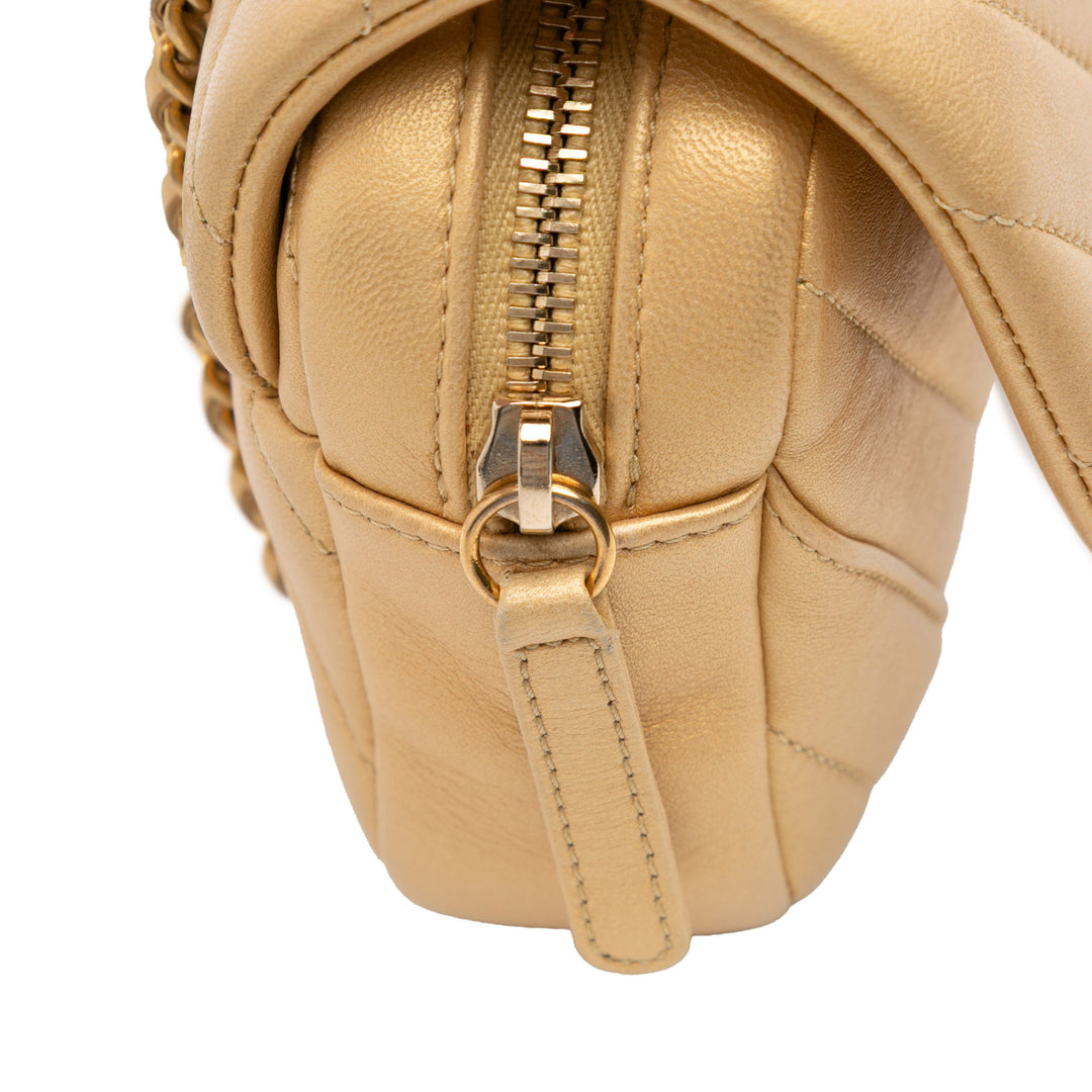 Mini Quilted Chevron Lambskin Camera Case Flap Gold - Gaby Paris