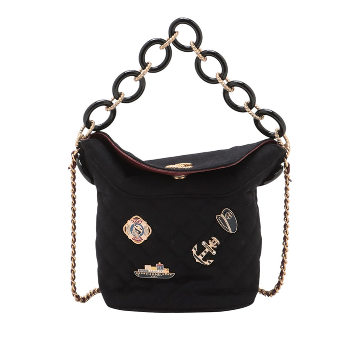 Chanel Paris Hamburg Quilted Laine Coco Sailor Charms Bucket Bag Noir