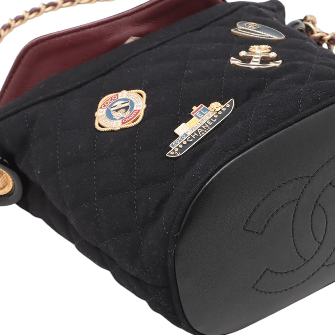 Chanel Paris Hamburg Quilted Laine Coco Sailor Charms Bucket Bag Noir