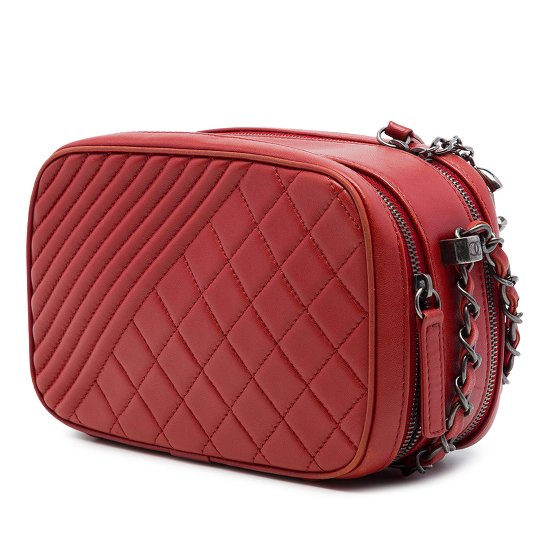Chanel Matelassé Coco Boy Sac caméra Petit Cuir d'agneau Rouge – vue 2 – GABY PARIS