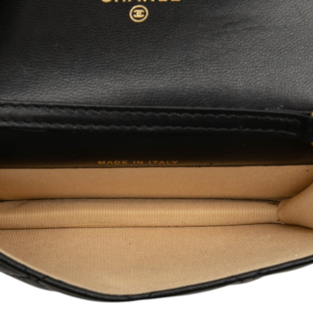 CC Matelassé Perle Crush Pochette avec chaîne Mini Cuir d'agneau Noir