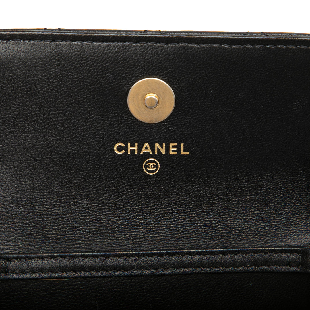 CC Matelassé Perle Crush Pochette avec chaîne Mini Cuir d'agneau Noir