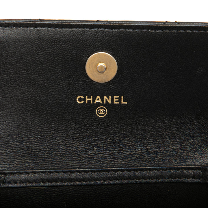 CC Matelassé Perle Crush Pochette avec chaîne Mini Cuir d'agneau Noir