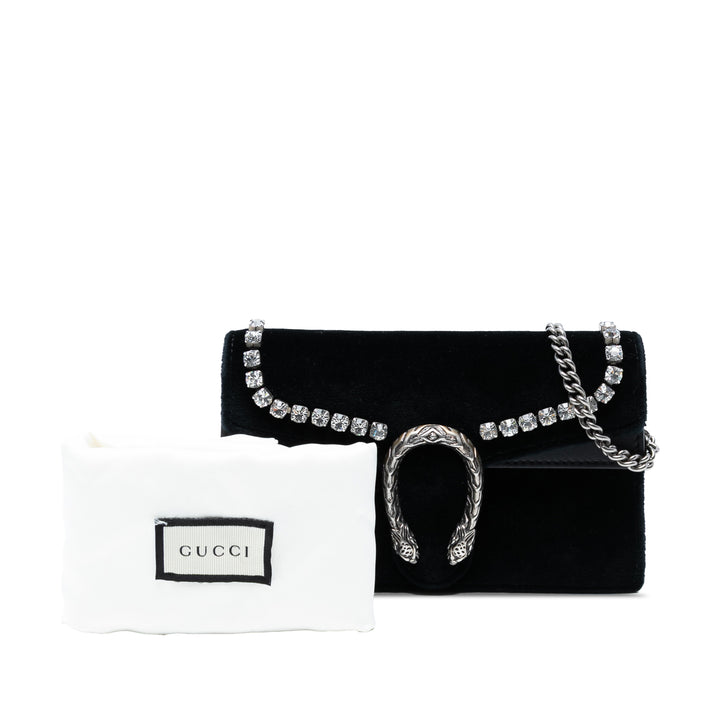 Gucci Mini Crystal Embellished Velours Dionysus Sac porté croisé Noir