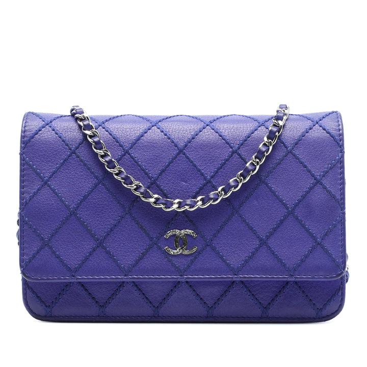 CC Matelassé Fancy Wallet on Chain Cuir de veau Violet