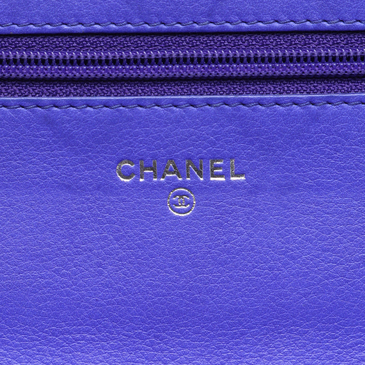 CC Matelassé Fancy Wallet on Chain Cuir de veau Violet
