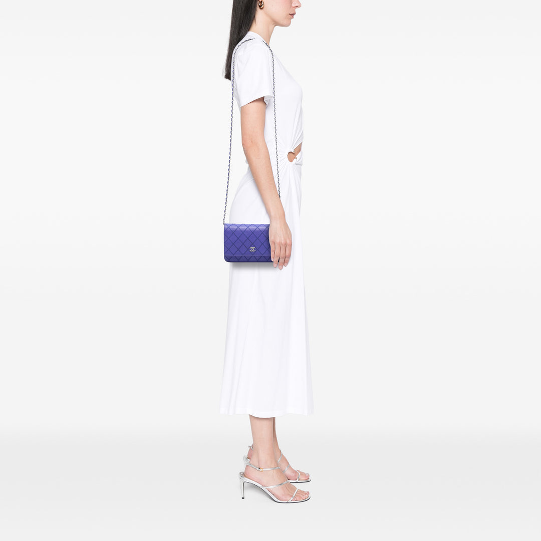 CC Matelassé Fancy Wallet on Chain Cuir de veau Violet