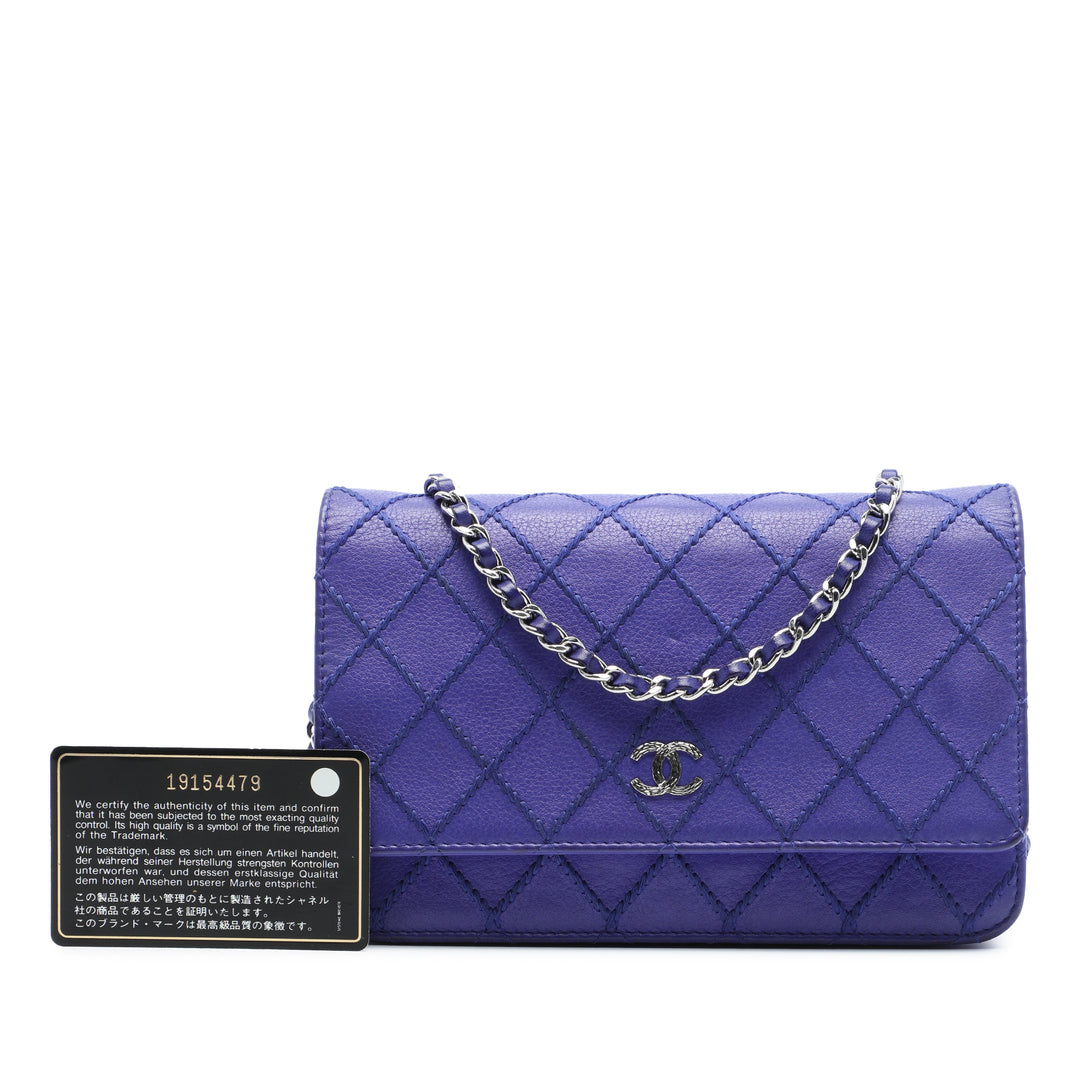 CC Matelassé Fancy Wallet on Chain Cuir de veau Violet