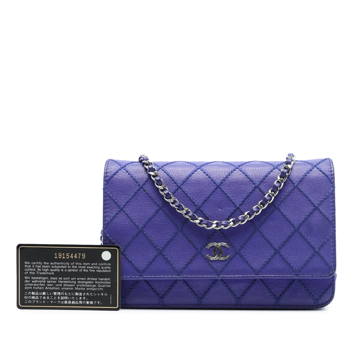CC Matelassé Fancy Wallet on Chain Cuir de veau Violet