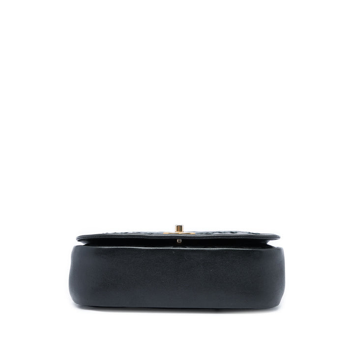 Chanel CC Matelassé Bicolore Braided Saddle à rabat Petit Cuir d'agneau Noir
