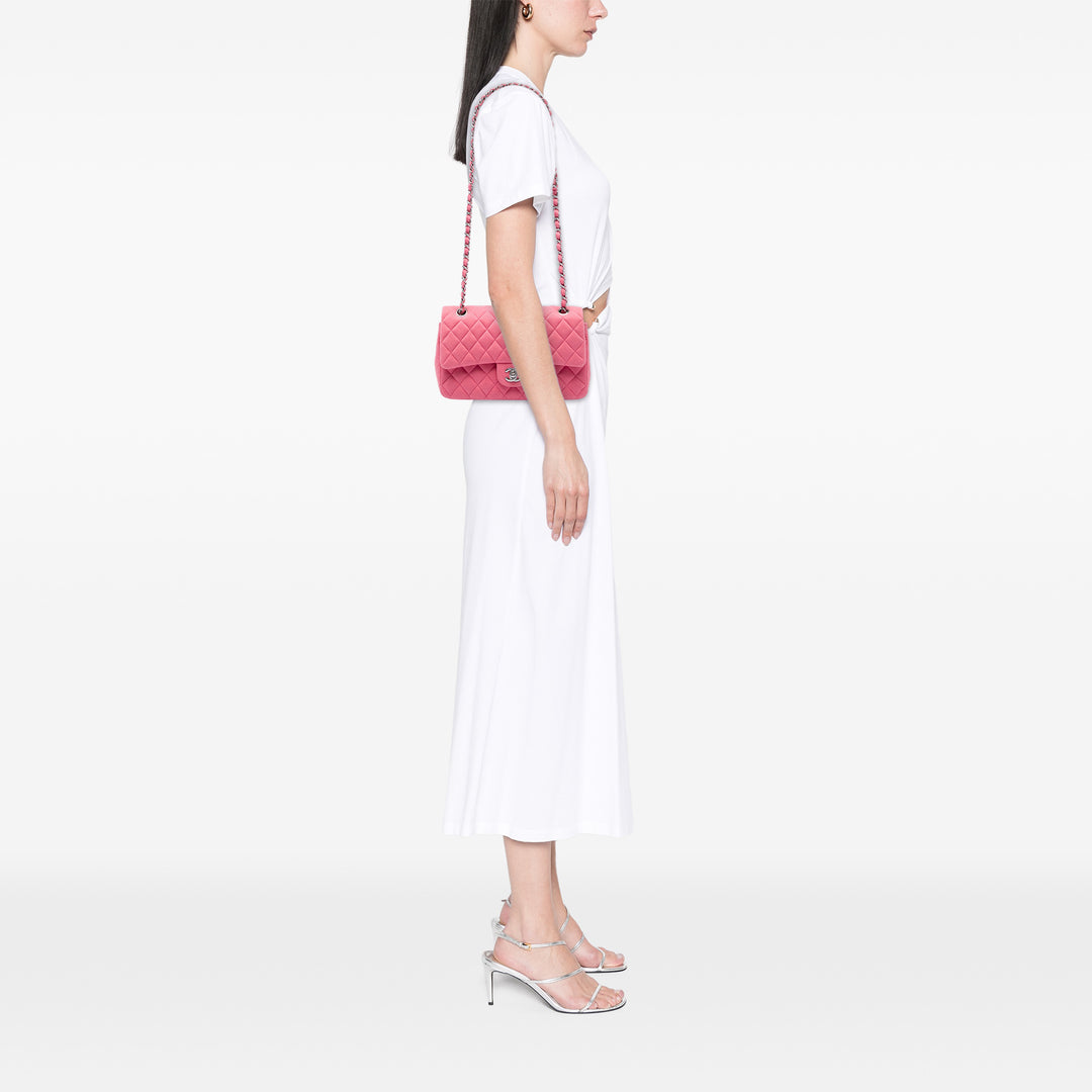Chanel Sac porté épaule Classic Jersey Double rabat Moyen Rose – vue 5 – GABY PARIS