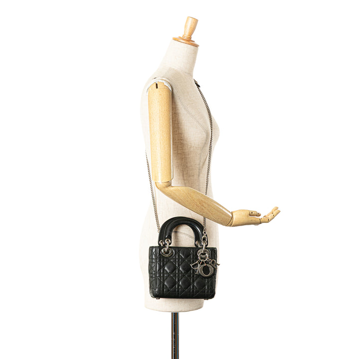 Mini Lambskin Cannage Lady Dior Black - Gaby Paris