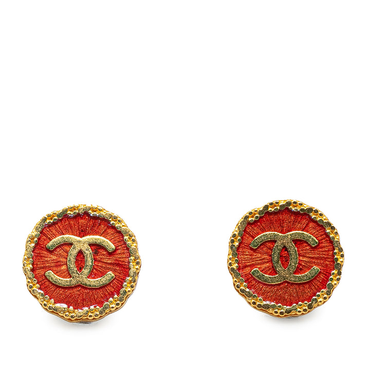 Gold Plated CC Clip On Earrings Orange - Gaby Paris