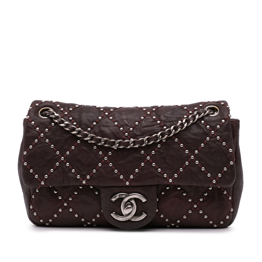 Washed Lambskin Studded Metal Beauty Flap Red - Gaby Paris