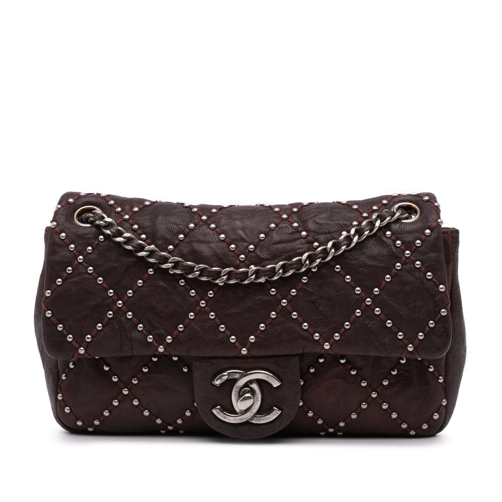 Washed Lambskin Studded Metal Beauty Flap Red - Gaby Paris