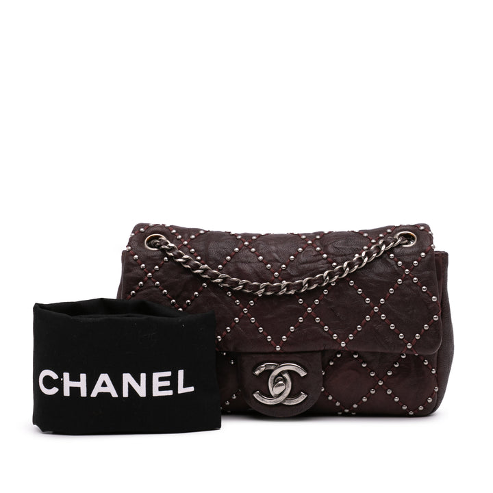 Washed Lambskin Studded Metal Beauty Flap Red - Gaby Paris