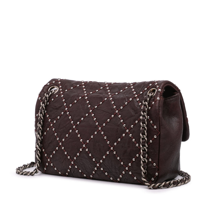 Washed Lambskin Studded Metal Beauty Flap Red - Gaby Paris