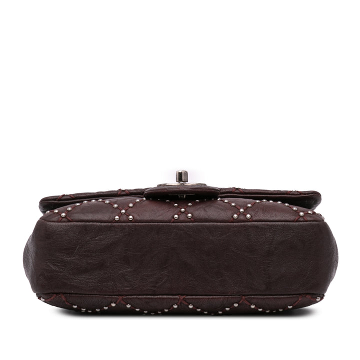 Washed Lambskin Studded Metal Beauty Flap Red - Gaby Paris