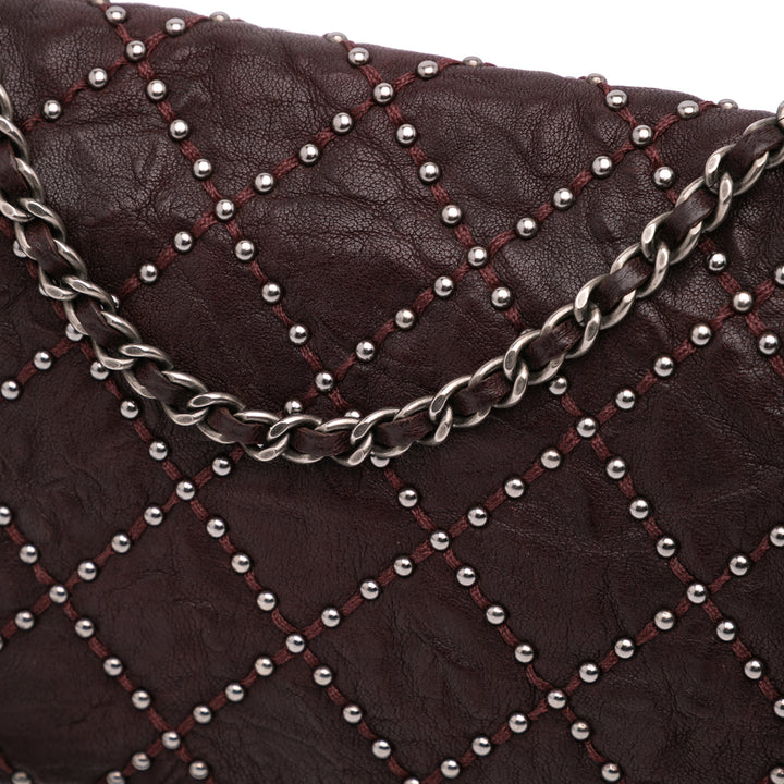 Washed Lambskin Studded Metal Beauty Flap Red - Gaby Paris