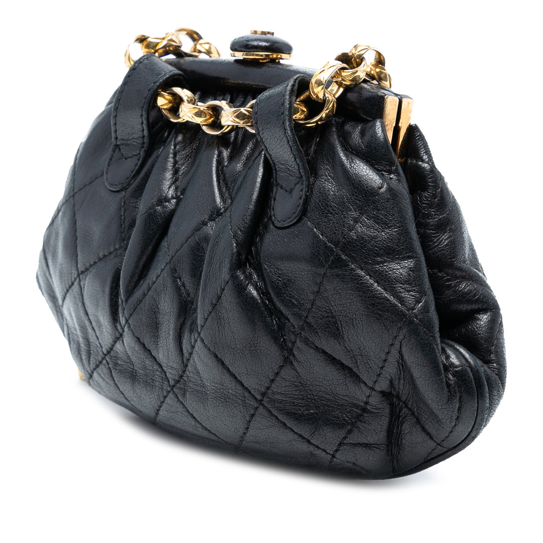 Chanel Quilted Cuir d’agneau Frame Bijoux Chain Kiss Lock Belt Bag Noir