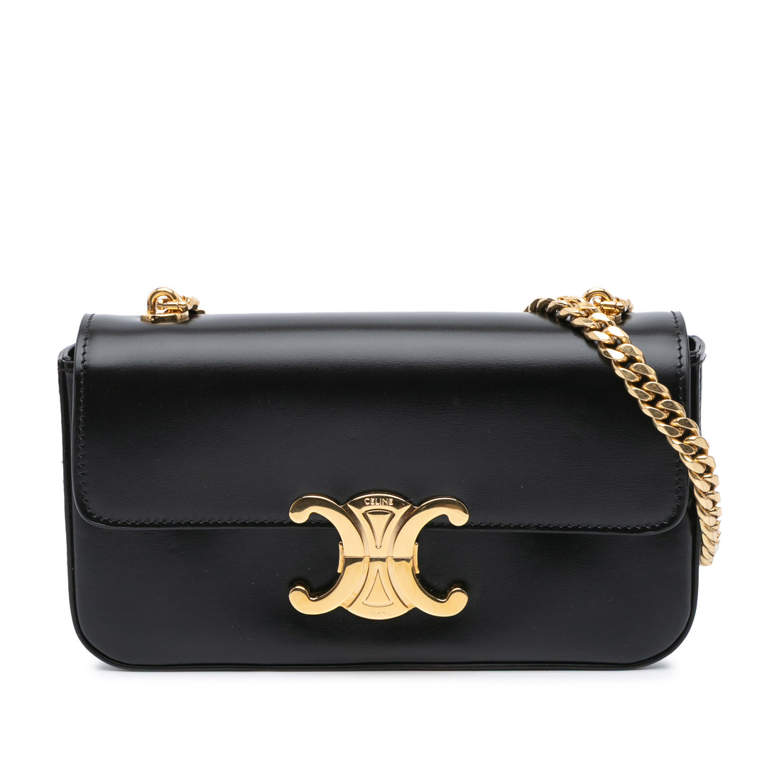 Leather Triomphe Claude Chain Shoulder Bag Black - Gaby Paris