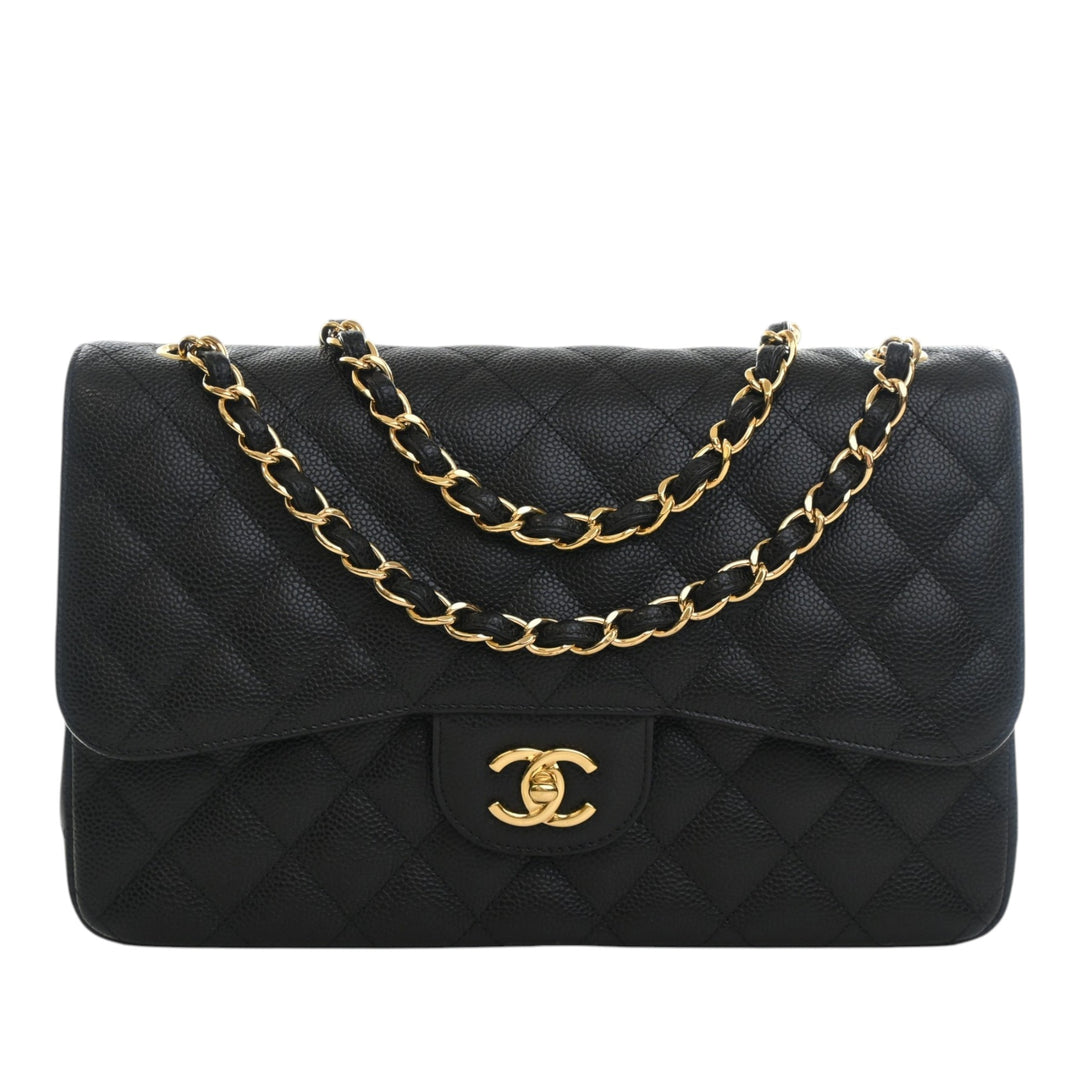 Classic Double rabat Jumbo Cuir caviar Noir
