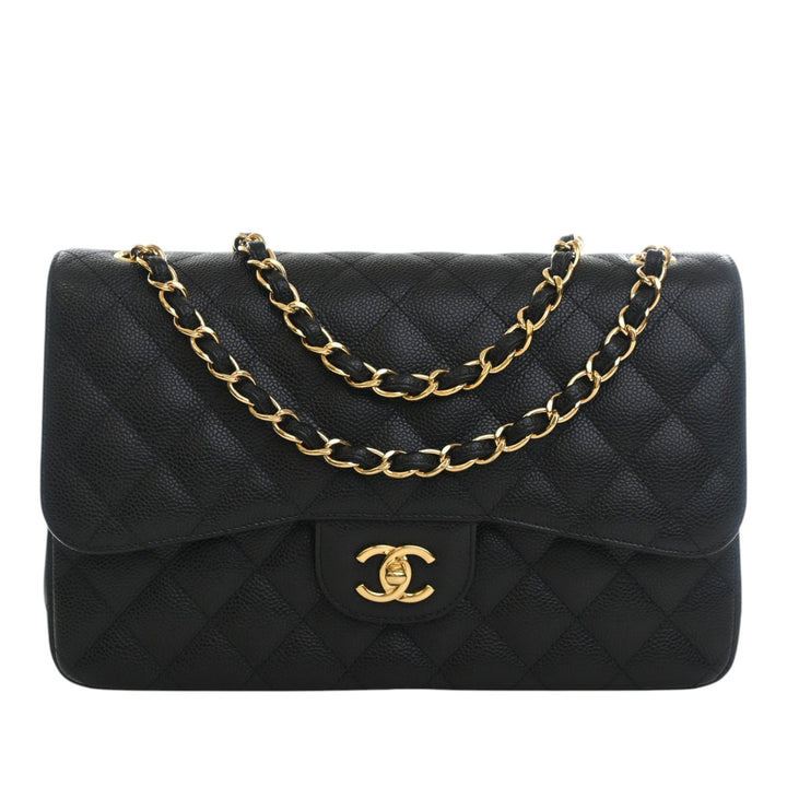 Classic Double rabat Jumbo Cuir caviar Noir