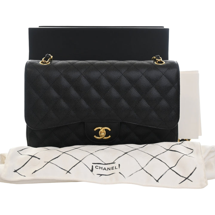 Classic Double rabat Jumbo Cuir caviar Noir