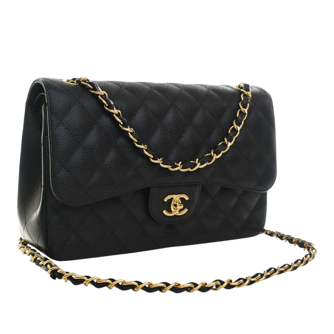 Classic Double rabat Jumbo Cuir caviar Noir