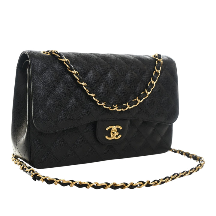 Classic Double rabat Jumbo Cuir caviar Noir
