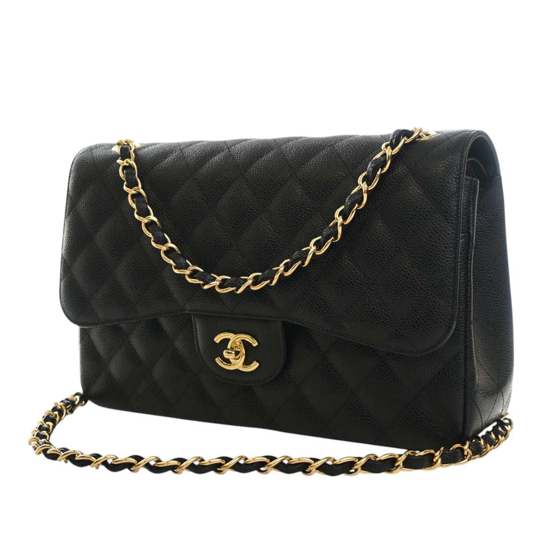 Classic Double rabat Jumbo Cuir caviar Noir