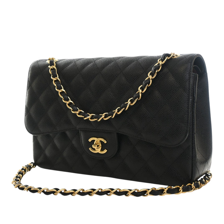 Classic Double rabat Jumbo Cuir caviar Noir