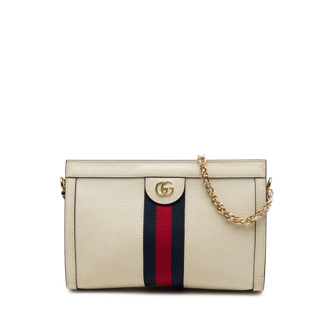 Gucci Sac bandoulière Web Ophidia Chaîne Petit Cuir de veau Blanc – vue principale – GABY PARIS