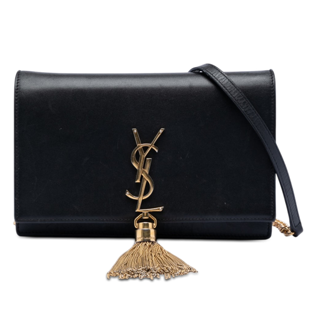 Saint Laurent Smooth Cuir de veau Monogram Kate Pompon Chain Portefeuille