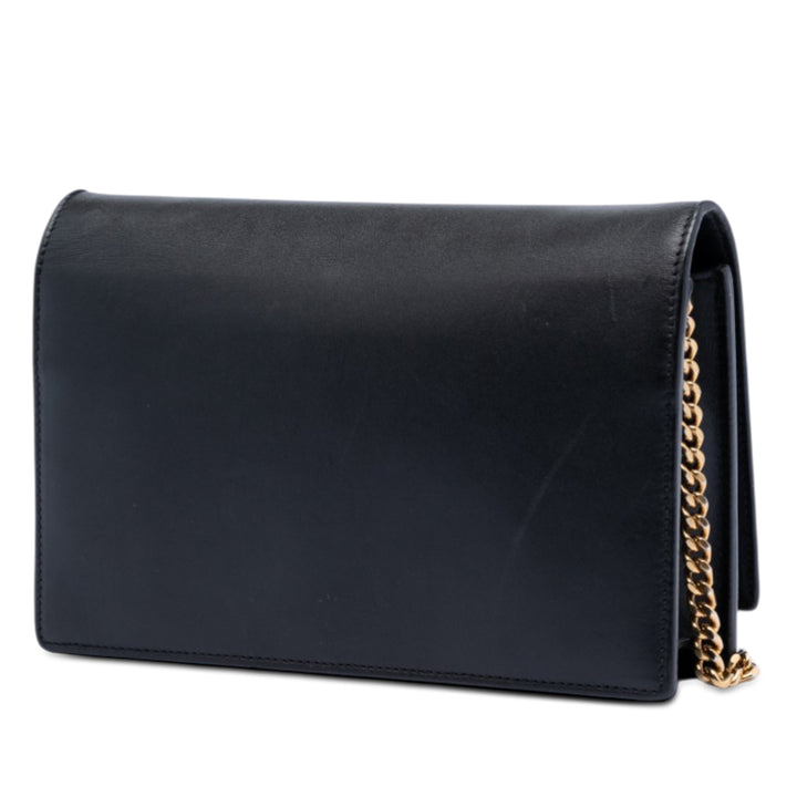 Saint Laurent Smooth Cuir de veau Monogram Kate Pompon Chain Portefeuille