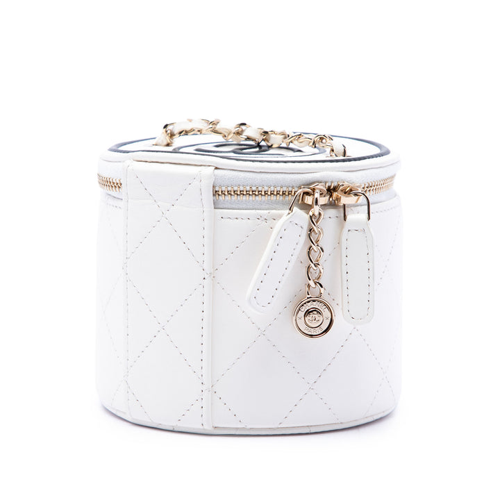 Chanel Matelassé Chaîne et Charm Vanity Cuir d'agneau Blanc – vue 2 – GABY PARIS