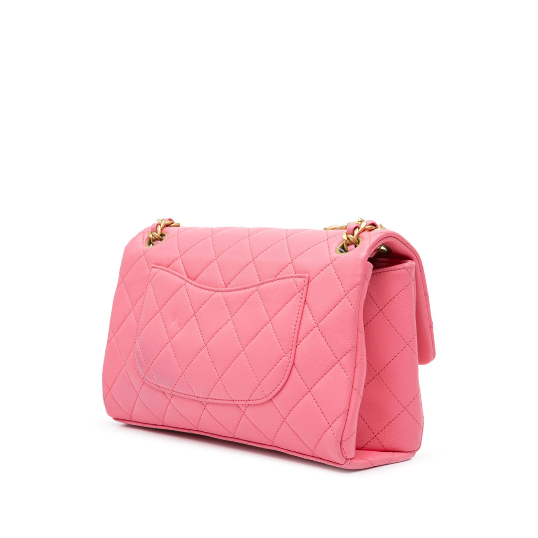 Medium Quilted Lambskin Logo Letters Chanel Touch Chain Flap Pink - Gaby Paris