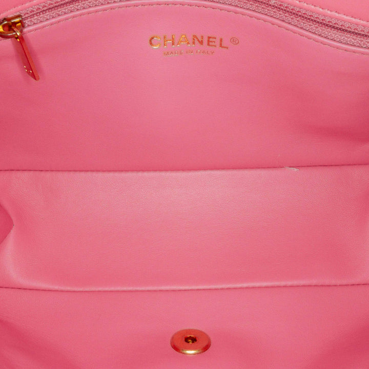 Medium Quilted Lambskin Logo Letters Chanel Touch Chain Flap Pink - Gaby Paris