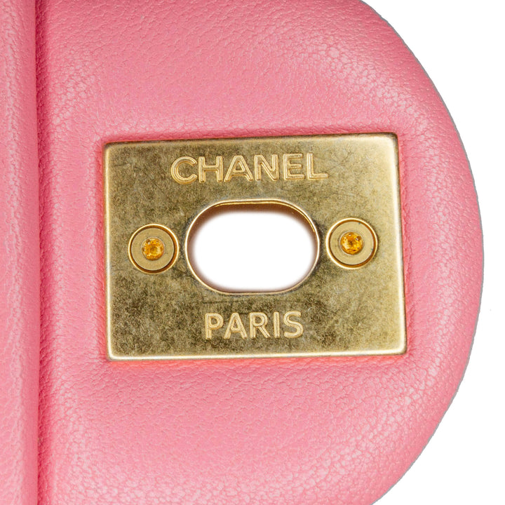 Medium Quilted Lambskin Logo Letters Chanel Touch Chain Flap Pink - Gaby Paris