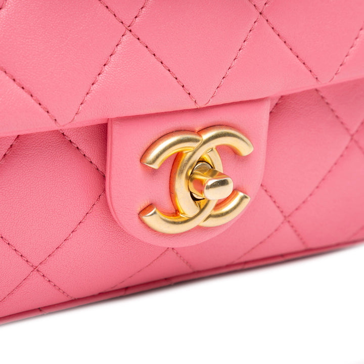 Medium Quilted Lambskin Logo Letters Chanel Touch Chain Flap Pink - Gaby Paris